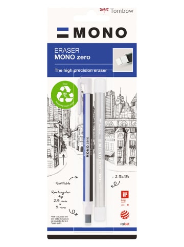 Tombow Radierstift "Mono" mit Nachfüllung in Blau/ Schwarz/ Weiß