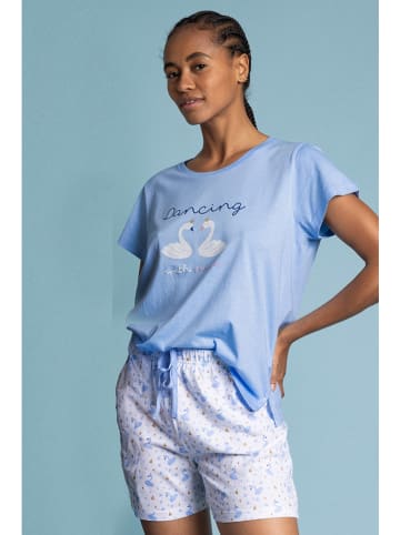 admas Pyjama in Hellblau/ Weiß