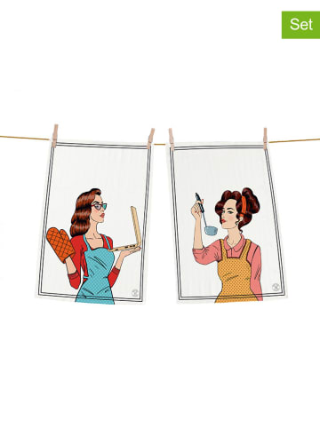 Butter Kings 2-delige set: theedoeken wit/meerkleurig - (L)70 x (B)50 cm