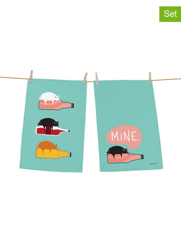 Butter Kings 2-delige set: theedoeken turquoise/meerkleurig - (L)70 x (B)50 cm