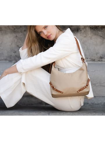 Anna Morellini Leder-Schultertasche "Marinella" in Beige - (B)31 x (H)22 x (T)10 cm
