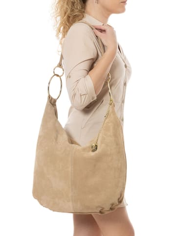 Anna Morellini Leder-Schultertasche "Damiana" in Beige - (B)38 x (H)36 x (T)9 cm