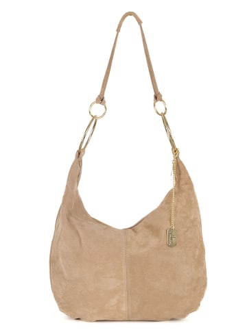 Anna Morellini Leder-Schultertasche "Damiana" in Beige - (B)38 x (H)36 x (T)9 cm