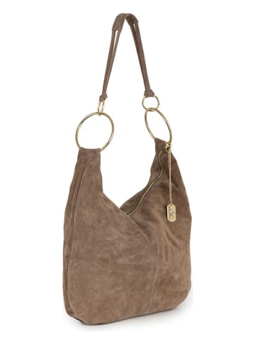 Anna Morellini Leder-Schultertasche "Damiana" in Taupe in Beige/ Grau - (B)38 x (H)36 x (T)9 cm