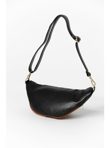 Anna Morellini Leren borstbuidel "Carola" zwart/camel - (B)32 x (H)16 x (T)9 cm