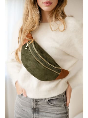 Anna Morellini Leder-Brustbeutel "Carola" in Khaki/ Hellbraun - (B)32 x (H)16 x (T)9,5 cm
