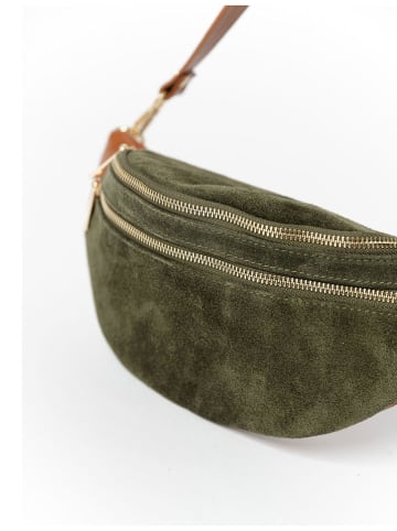 Anna Morellini Leder-Brustbeutel "Carola" in Khaki/ Hellbraun - (B)32 x (H)16 x (T)9,5 cm