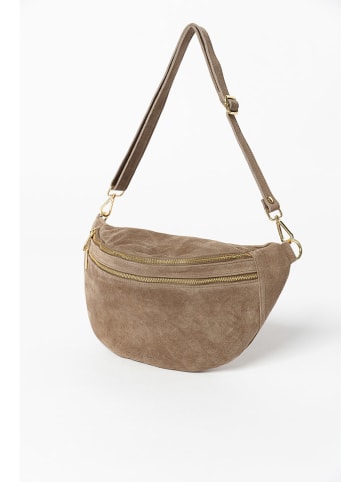 Anna Morellini Leder-Schultertasche "Lolanda" in Taupe
