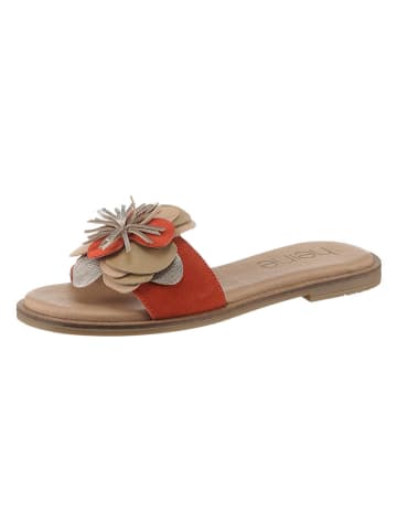 Heine Leder-Pantoletten in Beige/ Rot