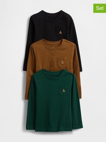 GAP 3-delige set: longsleeves zwart/lichtbruin/groen