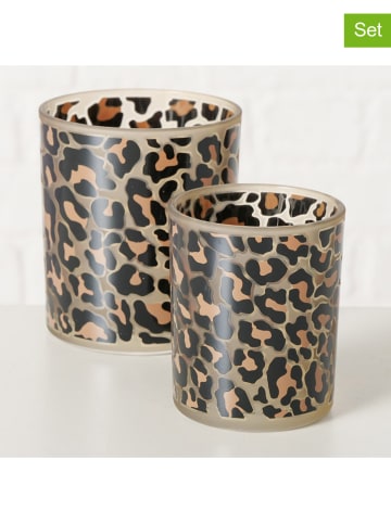 Boltze 2er-Set: Windlichter "Leony" in Beige/ Schwarz