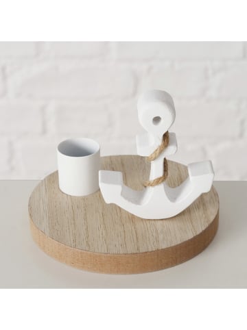 Boltze 2er-Set: Kerzenleuchter "Sailor" in Weiß/ Hellbraun - (H)7,5 cm