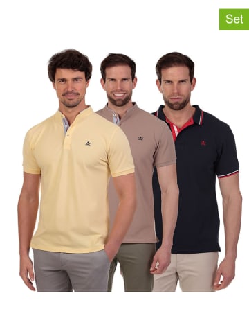 The Time of Bocha 3er-Set: Poloshirts  in Gelb/ Hellbraun/ Dunkelblau