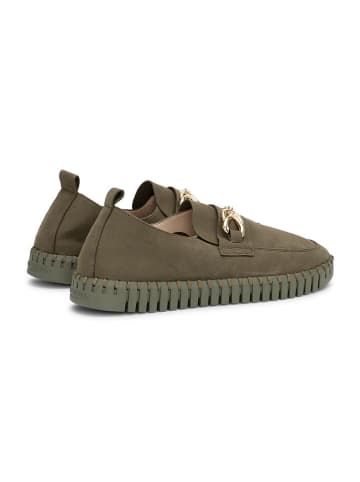 Ilse Jacobsen Leder-Mokassins in Khaki