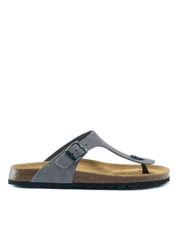 Mandel Leren teenslippers grijs