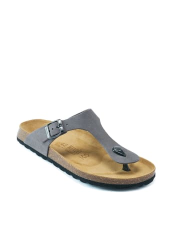 Mandel Leren teenslippers grijs