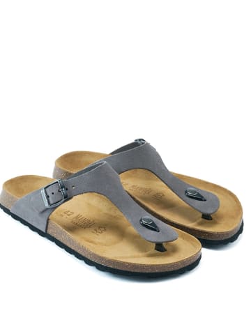 Mandel Leren teenslippers grijs