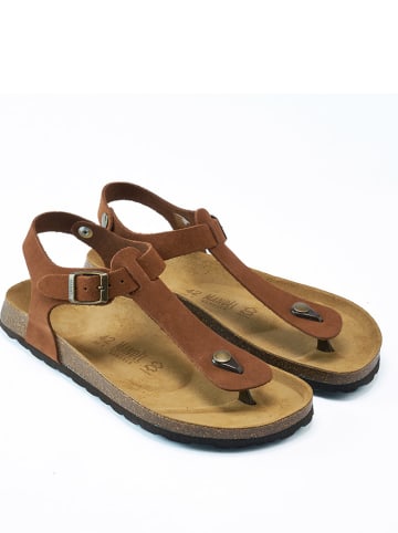 Mandel Leren teensandalen lichtbruin