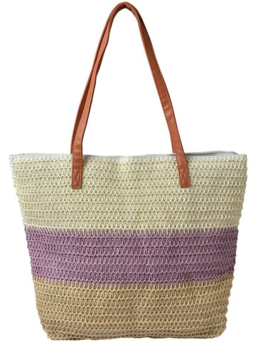 Clayre & Eef Shopper bag w kolorze kremowo-fioletowo-beżowym - 50 x 40 x 13 cm