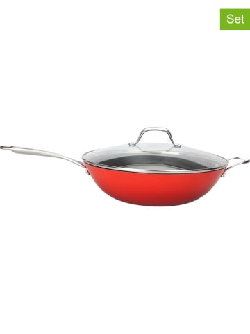 Laguiole 2tlg. Set: Wok ''AirIron'' in Rot - Ø 32 cm