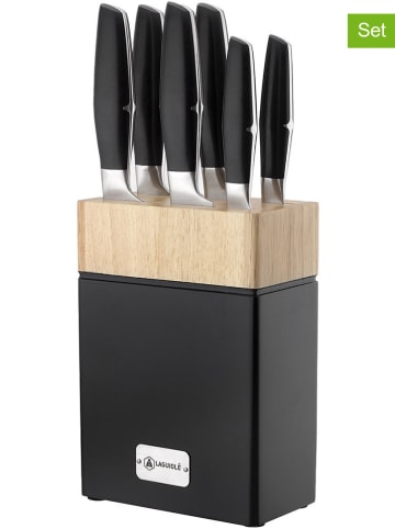 Laguiole 6tlg. Messerblock-Set ''Nova'' in Schwarz/ Beige