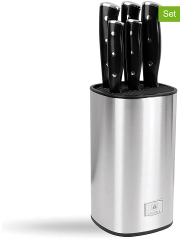 Laguiole 6tlg. Messerblock-Set ''Gleam'' in Silber/ Schwarz