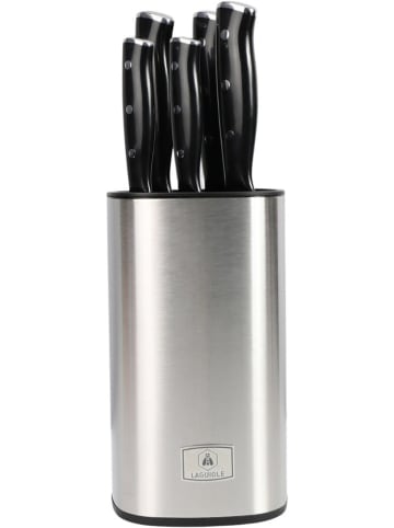 Laguiole 6tlg. Messerblock-Set ''Gleam'' in Silber/ Schwarz