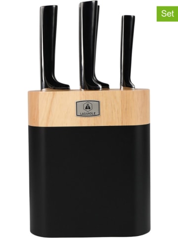 Laguiole 5tlg. Messerblock-Set ''ScintiBois'' in Schwarz/ Beige