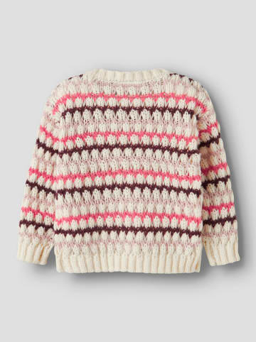 name it Sweter "Lene" w kolorze kremowo-różowo-fioletowym