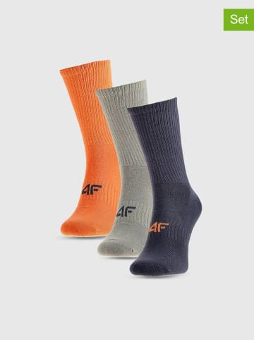 4F 3er-Set: Sportsocken in Orange/ Grau/ Dunkelblau