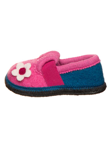 lamino Hausschuhe "Blume" in Dunkelblau/ Pink