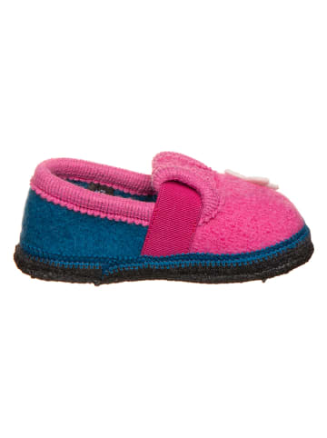 lamino Hausschuhe "Blume" in Dunkelblau/ Pink
