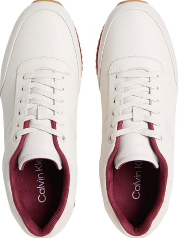 Calvin Klein Leder-Sneakers in Creme/ Rot