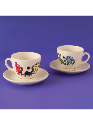 BELLA MAISON Filiżanki (2 szt.) "Keith Haring" w kolorze białym ze wzorem - 220 ml