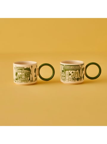 BELLA MAISON 2-delige set: koffiekoppen crème/groen - 270 ml