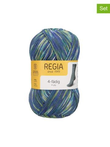 Regia 10er-Set: Wollgarne ''4fach Uni'' in Blau/ Grün - 10x 50 g