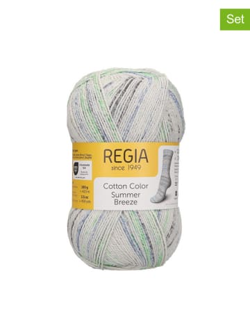 Regia 5er-Set: Baumwoll-Mixgarne ''Cotton Color'' in Beie/ Grau/ Grün - 5x 100 g