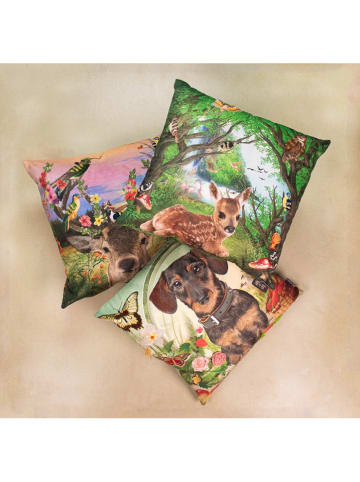Mars & More Kissen "Deer Birds" in Braun/ Grün/ Rosa - (L)45 x (B)45 cm