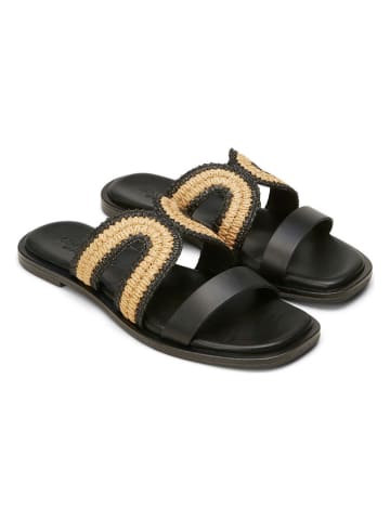 Marc O´Polo Leder-Pantoletten in Schwarz/ Beige
