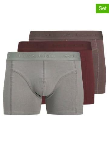 Jack & Jones 3er-Set: Boxershorts "Jacordinary" in Grau/ Braun/ Rot
