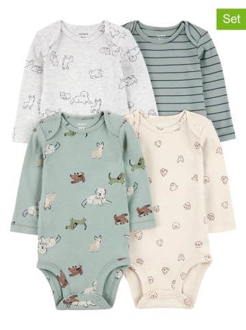 carter's 4er-Set: Bodys in Beige/ Grün/ Hellgrau