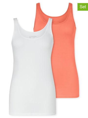 Schiesser 2-delige set: hemdjes wit/oranje