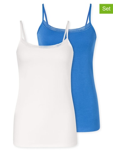 Schiesser 2-delige set: hemdjes wit/blauw
