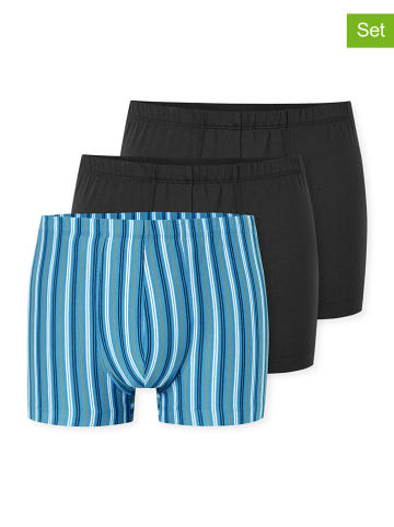 Schiesser 3-delige set: boxershorts zwart/lichtblauw