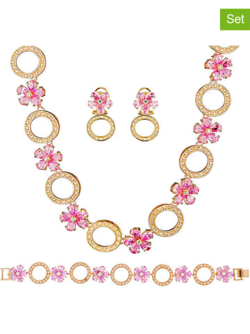 LA CHIQUITA 3tlg. Vergold. Schmuckset "Cerisa" mit Kristallen
