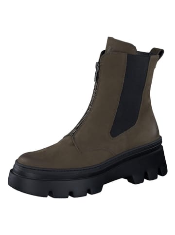 Paul Green Leder-Stiefeletten in Khaki