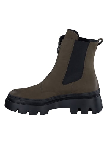 Paul Green Leder-Stiefeletten in Khaki