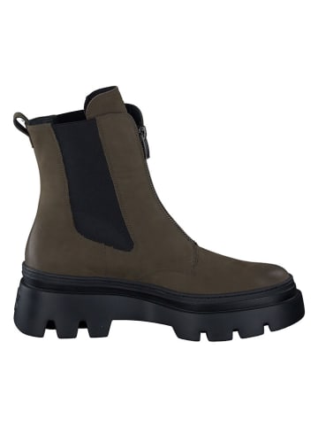 Paul Green Leder-Stiefeletten in Khaki