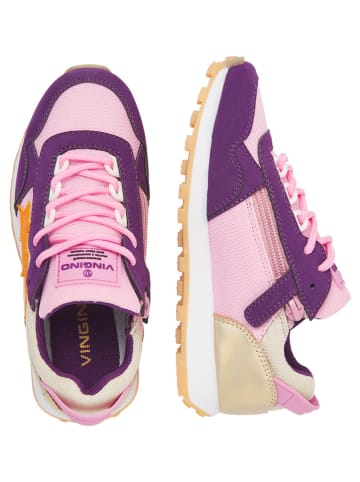 Vingino Leren sneakers "Rosetta" paars/lichtroze/goudkleurig