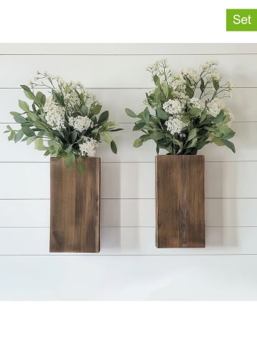 Evila 2-delige set: bloempotten bruin - (B)16 x (H)8 x (D)6 cm